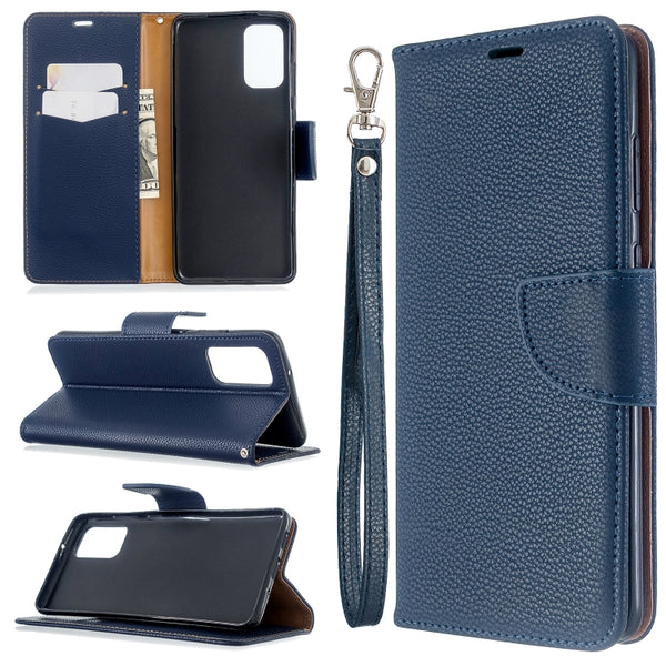 For Galaxy S20 Litchi Texture Pure Color Horizontal Flip PU Leather Case with Holder &...(Dark Blue)