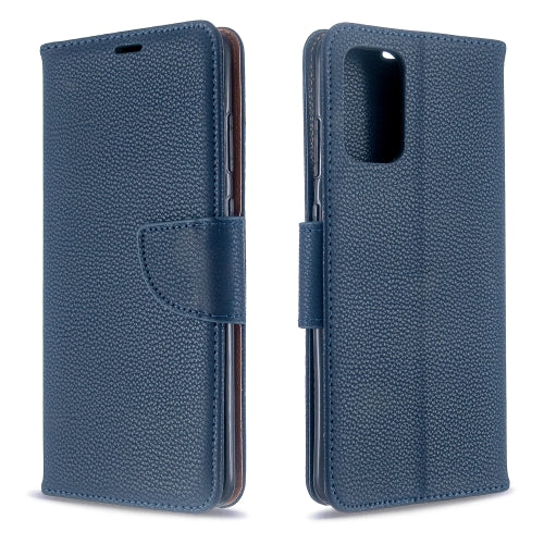 For Galaxy S20 Litchi Texture Pure Color Horizontal Flip PU Leather Case with Holder &...(Dark Blue)