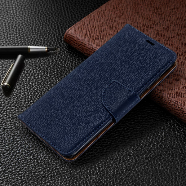 For Galaxy S20 Litchi Texture Pure Color Horizontal Flip PU Leather Case with Holder &...(Dark Blue)