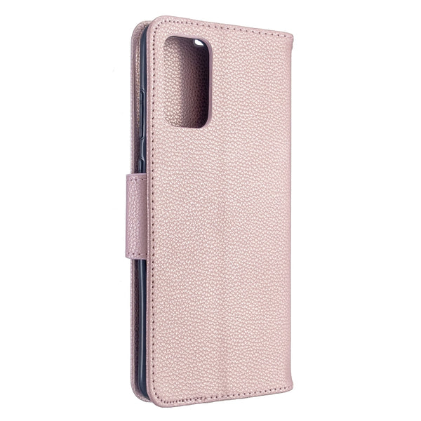 For Galaxy S20 Litchi Texture Pure Color Horizontal Flip PU Leather Case with Holder &...(Rose Gold)