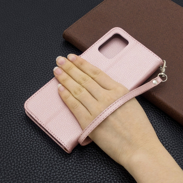 For Galaxy S20 Litchi Texture Pure Color Horizontal Flip PU Leather Case with Holder &...(Rose Gold)