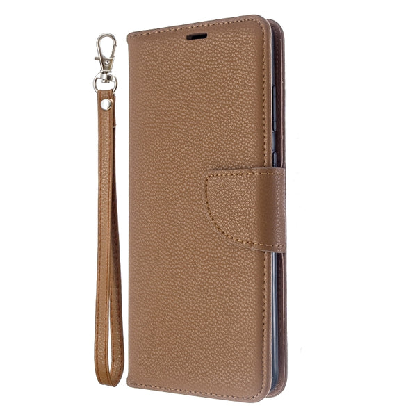 For Galaxy S20 Litchi Texture Pure Color Horizontal Flip PU Leather Case with Holder & Car...(Brown)