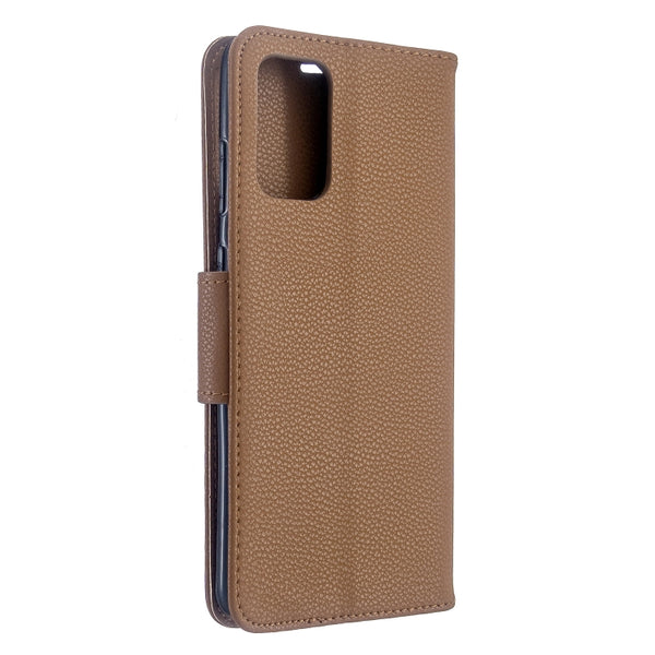 For Galaxy S20 Litchi Texture Pure Color Horizontal Flip PU Leather Case with Holder & Car...(Brown)