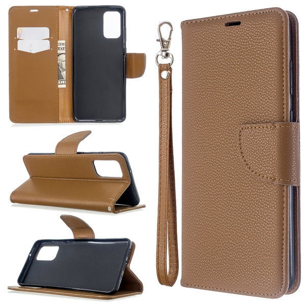 For Galaxy S20 Litchi Texture Pure Color Horizontal Flip PU Leather Case with Holder & Car...(Brown)