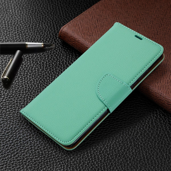 For Galaxy S20 Litchi Texture Pure Color Horizontal Flip PU Leather Case with Holder & Car...(Green)