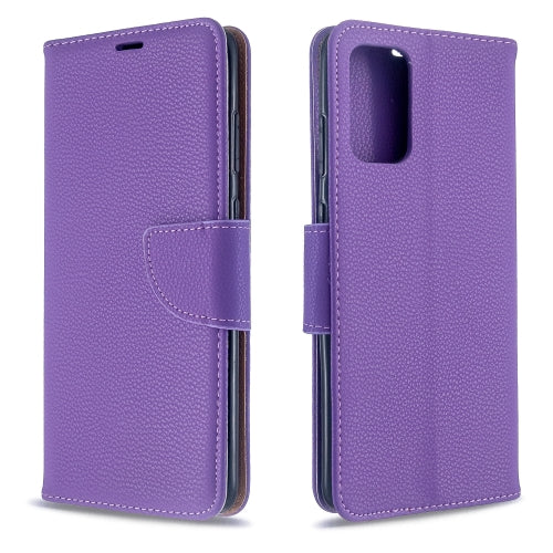 For Galaxy S20 Litchi Texture Pure Color Horizontal Flip PU Leather Case with Holder & Ca...(Purple)