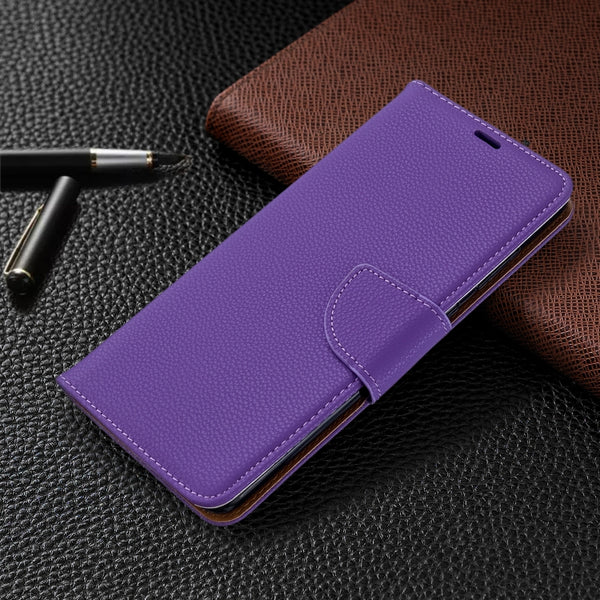 For Galaxy S20 Litchi Texture Pure Color Horizontal Flip PU Leather Case with Holder & Ca...(Purple)