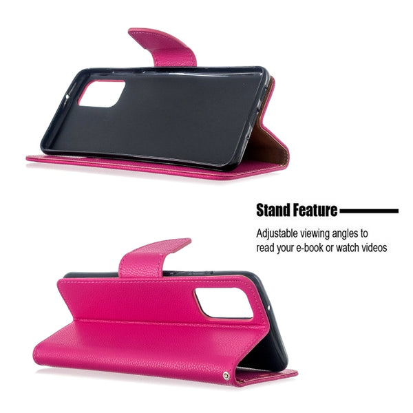 For Galaxy S20 Litchi Texture Pure Color Horizontal Flip PU Leather Case with Holder & ...(Rose Red)