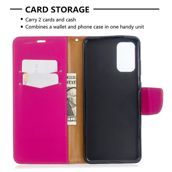 For Galaxy S20 Litchi Texture Pure Color Horizontal Flip PU Leather Case with Holder & ...(Rose Red)