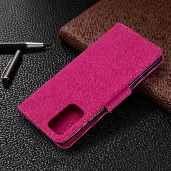 For Galaxy S20 Litchi Texture Pure Color Horizontal Flip PU Leather Case with Holder & ...(Rose Red)