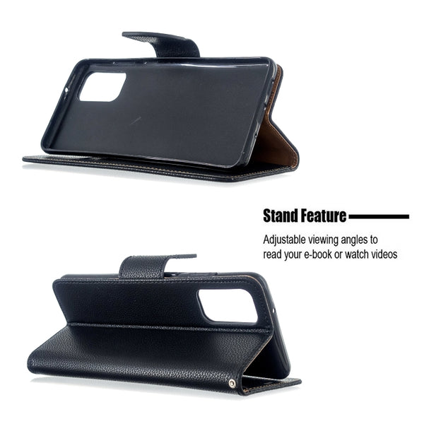 For Galaxy S20 Litchi Texture Pure Color Horizontal Flip PU Leather Case with Holder & Car...(Black)