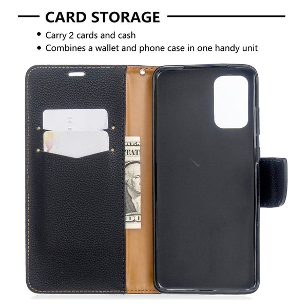For Galaxy S20 Litchi Texture Pure Color Horizontal Flip PU Leather Case with Holder & Car...(Black)