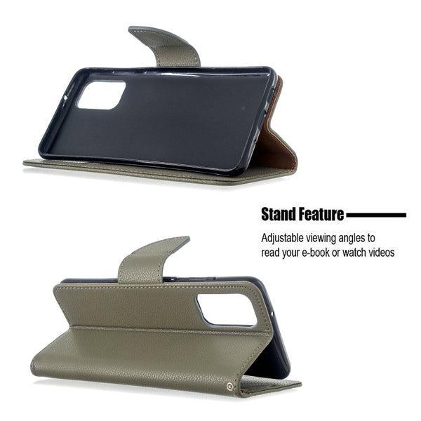 For Galaxy S20 Litchi Texture Pure Color Horizontal Flip PU Leather Case with Holder & Card...(Grey)