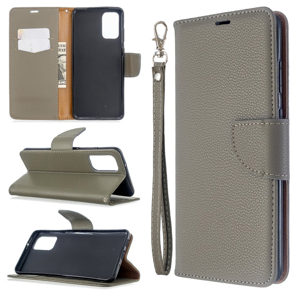 For Galaxy S20 Litchi Texture Pure Color Horizontal Flip PU Leather Case with Holder & Card...(Grey)