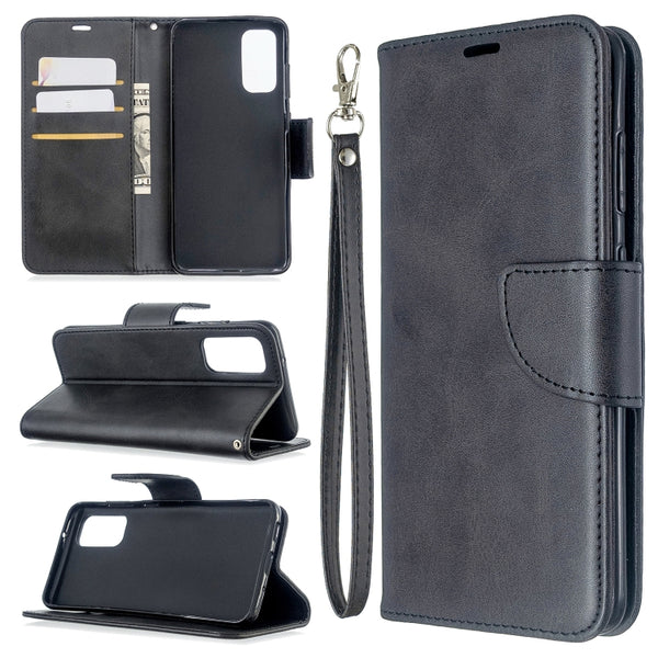 For Galaxy S20 Retro Lambskin Texture Pure Color Horizontal Flip PU Leather Case with Hold...(Black)