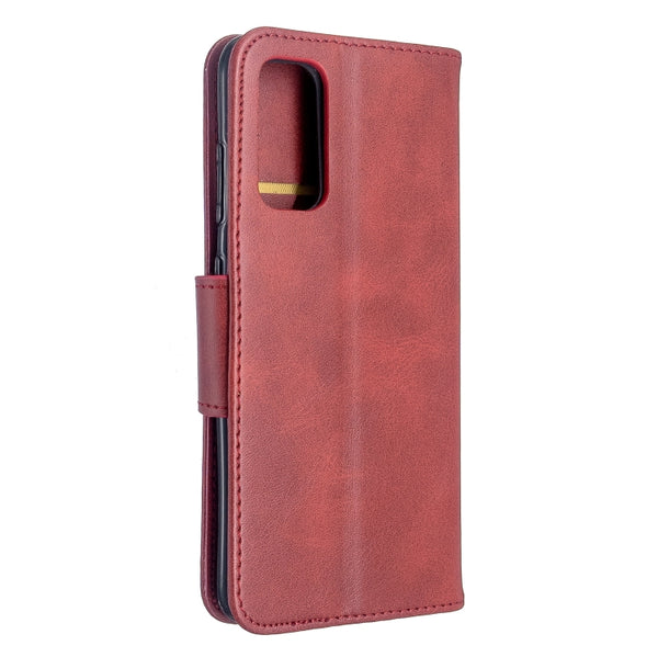 For Galaxy S20 Retro Lambskin Texture Pure Color Horizontal Flip PU Leather Case with Holder...(Red)