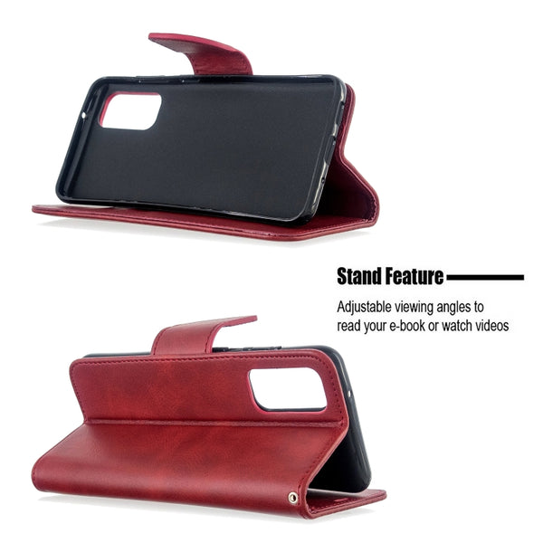 For Galaxy S20 Retro Lambskin Texture Pure Color Horizontal Flip PU Leather Case with Holder...(Red)