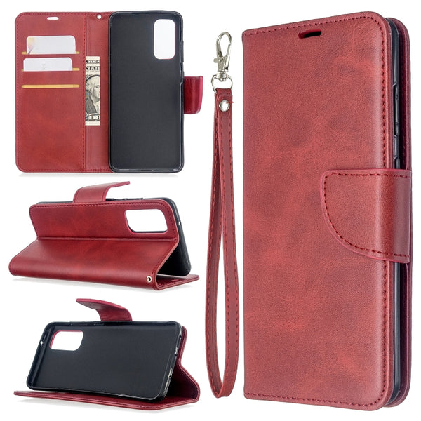 For Galaxy S20 Retro Lambskin Texture Pure Color Horizontal Flip PU Leather Case with Holder...(Red)
