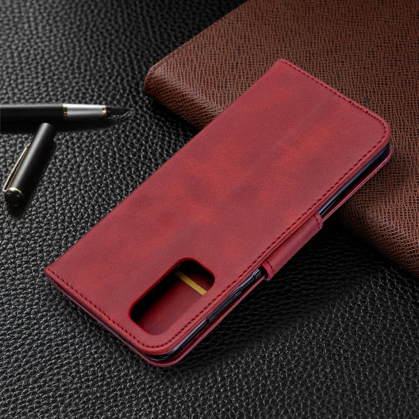 For Galaxy S20 Retro Lambskin Texture Pure Color Horizontal Flip PU Leather Case with Holder...(Red)