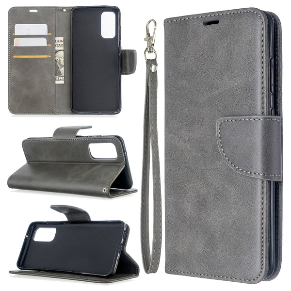 For Galaxy S20 Retro Lambskin Texture Pure Color Horizontal Flip PU Leather Case with Holde...(Grey)