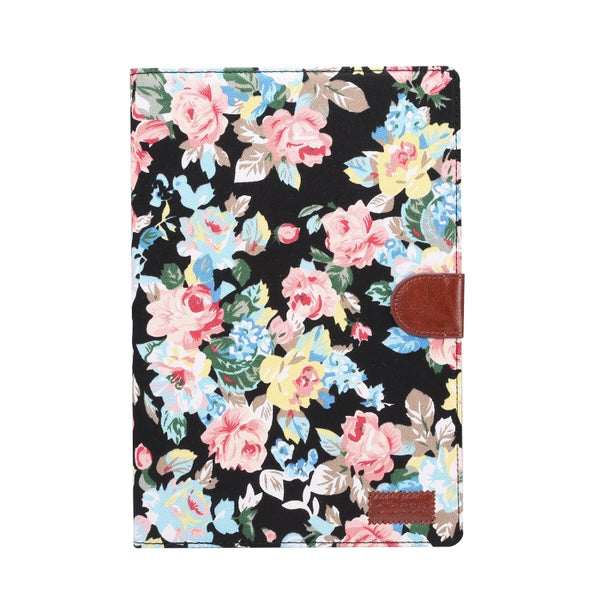 For Samsung Galaxy Tab A8 10.5 2021 X200 X205 Flower Cloth Leather Smart Tablet Case(Black)