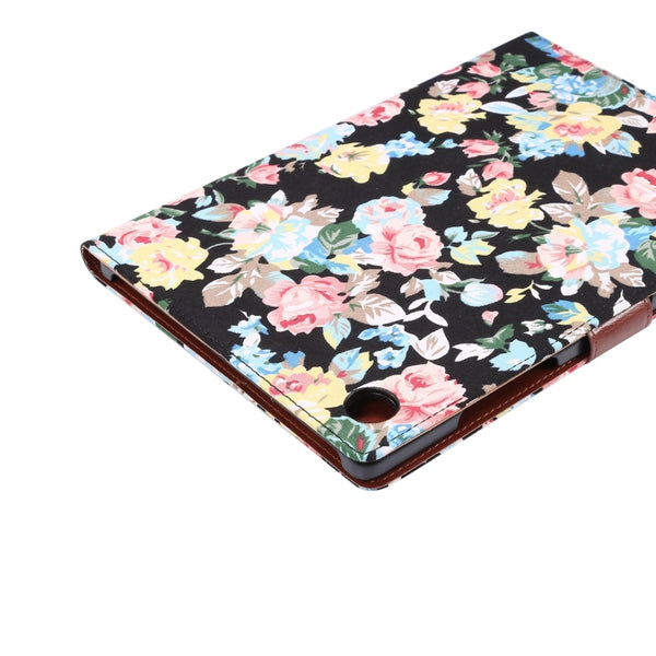 For Samsung Galaxy Tab A8 10.5 2021 X200 X205 Flower Cloth Leather Smart Tablet Case(Black)