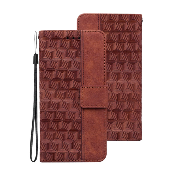 For Samsung Galaxy S10e Geometric Embossed Leather Phone Case(Brown)