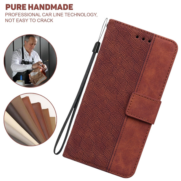 For Samsung Galaxy S10e Geometric Embossed Leather Phone Case(Brown)