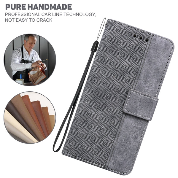 For Samsung Galaxy S10e Geometric Embossed Leather Phone Case(Grey)