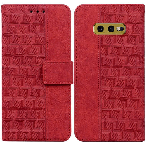 For Samsung Galaxy S10e Geometric Embossed Leather Phone Case(Red)