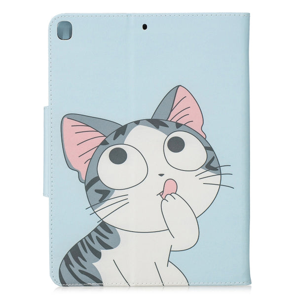 For iPad 10.2 Colored Drawing Pattern Horizontal Flip Leather Case with Holder & Card Slot &...(Cat)