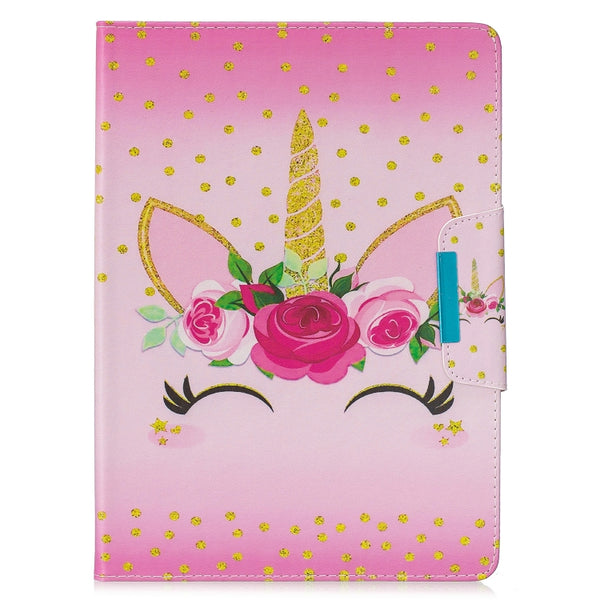 For iPad 10.2 Colored Drawing Pattern Horizontal Flip Leather Case with Hol...(Unicorn With Flowers)