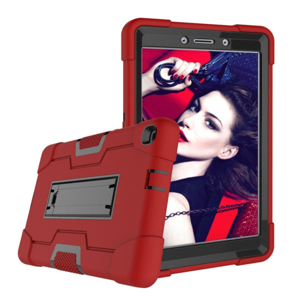 For Galaxy Tab A 8.0 (2019) T290 Contrast Color Silicone PC Combination Case with Holder(Red Black)