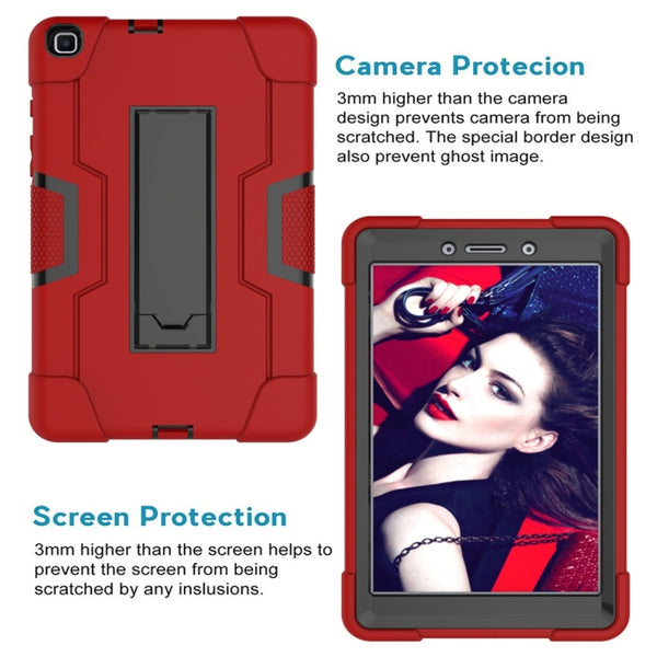 For Galaxy Tab A 8.0 (2019) T290 Contrast Color Silicone PC Combination Case with Holder(Red Black)
