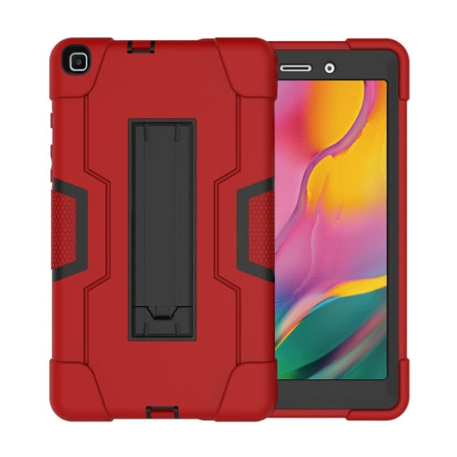 For Galaxy Tab A 8.0 (2019) T290 Contrast Color Silicone PC Combination Case with Holder(Red Black)