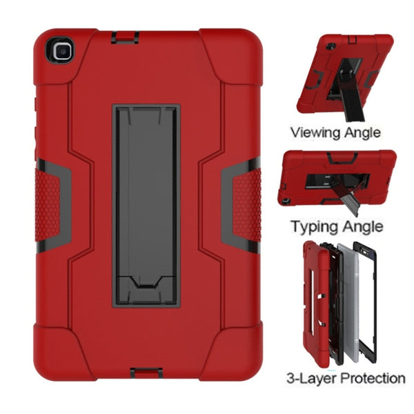 For Galaxy Tab A 8.0 (2019) T290 Contrast Color Silicone PC Combination Case with Holder(Red Black)