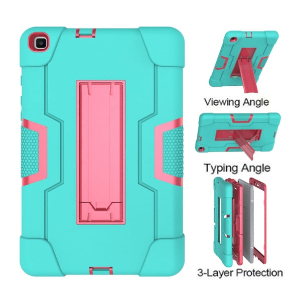 For Galaxy Tab A 8.0 (2019) T290 Contrast Color Silicone PC Combination Case with ...(Aqua Rose Red)