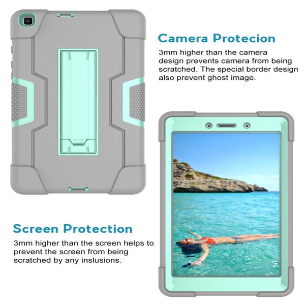 For Galaxy Tab A 8.0 (2019) T290 Contrast Color Silicone PC Combination Case with Holder(Grey Aqua)