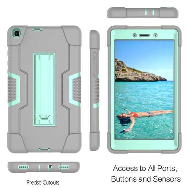 For Galaxy Tab A 8.0 (2019) T290 Contrast Color Silicone PC Combination Case with Holder(Grey Aqua)