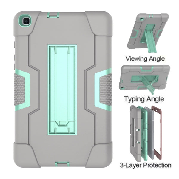 For Galaxy Tab A 8.0 (2019) T290 Contrast Color Silicone PC Combination Case with Holder(Grey Aqua)