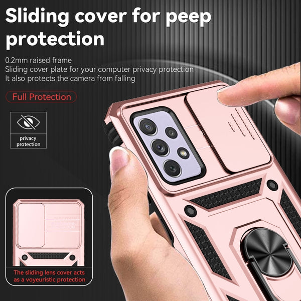 For Samsung Galaxy A72 5G 4G Sliding Camshield Holder Phone Case(Rose Gold)