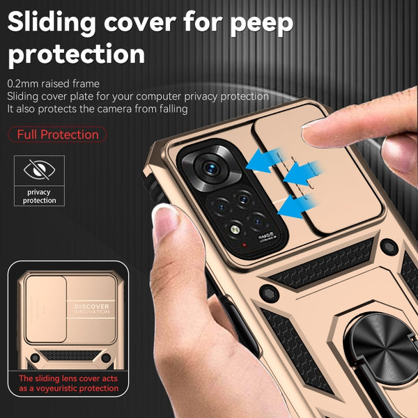 For Xiaomi Redmi Note 11 Global Sliding Camshield Holder Phone Case(Gold)