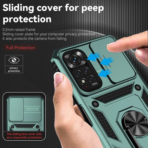 For Xiaomi Redmi Note 11 Global Sliding Camshield Holder Phone Case(Dark Green)