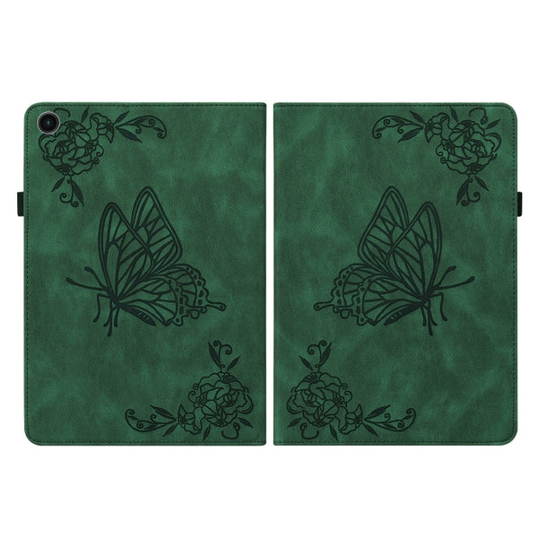 For Samsung Galaxy Tab A8 10.5 2021 Butterfly Flower Embossed Leather Tablet Case(Green)