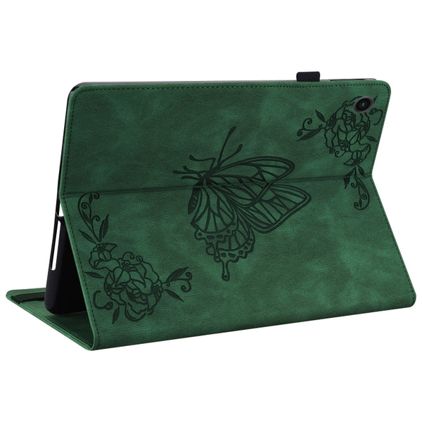 For Samsung Galaxy Tab A8 10.5 2021 Butterfly Flower Embossed Leather Tablet Case(Green)
