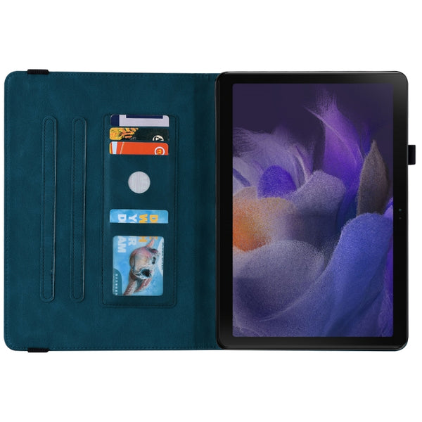For Samsung Galaxy Tab A8 10.5 2021 Butterfly Flower Embossed Leather Tablet Case(Blue)