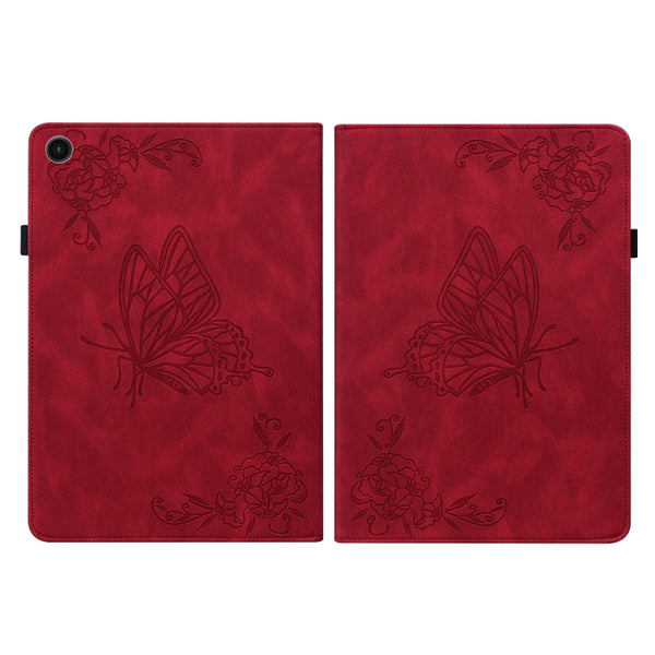 For Samsung Galaxy Tab A8 10.5 2021 Butterfly Flower Embossed Leather Tablet Case(Red)