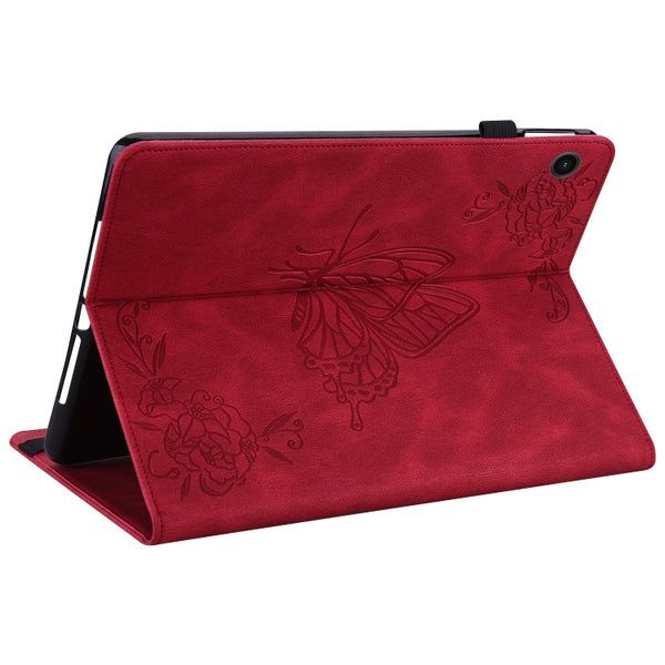 For Samsung Galaxy Tab A8 10.5 2021 Butterfly Flower Embossed Leather Tablet Case(Red)