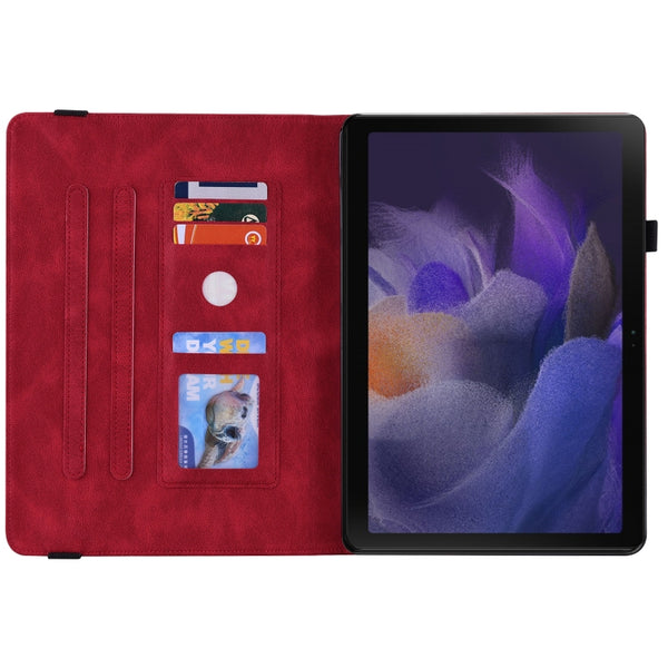 For Samsung Galaxy Tab A8 10.5 2021 Butterfly Flower Embossed Leather Tablet Case(Red)