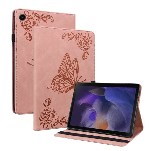 For Samsung Galaxy Tab A8 10.5 2021 Butterfly Flower Embossed Leather Tablet Case(Rose Gold)